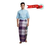 Premium Cotton Check Lungi – Sophisticated Purple & Slate Grey Edition