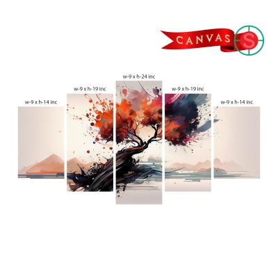 Premium 5-Piece Split Wall Canvas – Abstract Autumn Tree & Landscape Edition